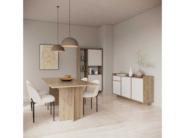 Dressoir leda - 157x36x82cm - 3 deuren & 1 lade - wit/eikdecor - afbeelding 2 van  7