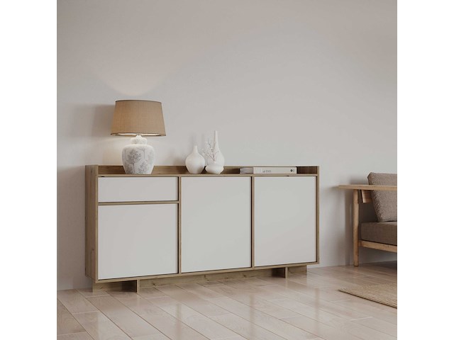 Dressoir leda - 157x36x82cm - 3 deuren & 1 lade - wit/eikdecor - afbeelding 3 van  7