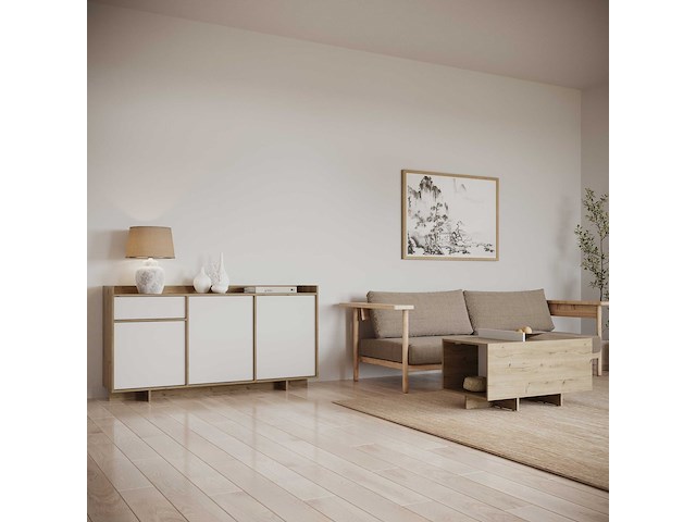 Dressoir leda - 157x36x82cm - 3 deuren & 1 lade - wit/eikdecor - afbeelding 4 van  7