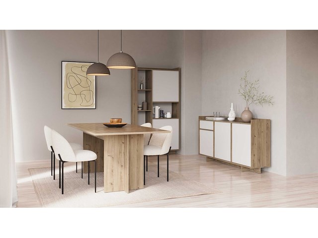 Dressoir leda - 157x36x82cm - 3 deuren & 1 lade - wit/eikdecor - afbeelding 5 van  7