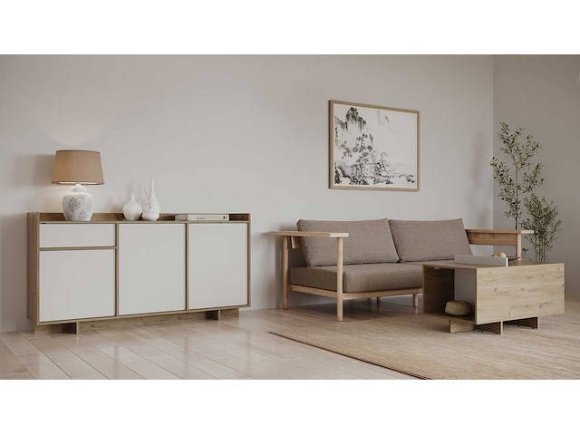 Dressoir leda - 157x36x82cm - 3 deuren & 1 lade - wit/eikdecor - afbeelding 6 van  7