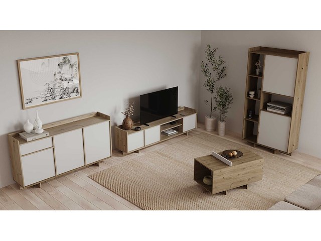 Dressoir leda - 157x36x82cm - 3 deuren & 1 lade - wit/eikdecor - afbeelding 7 van  7