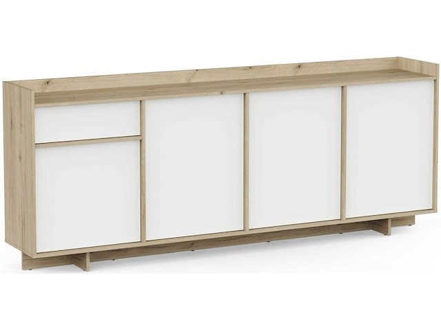 Dressoir leda - 209x36x82cm - 4 deuren & 1 lade - wit/eikdecor - afbeelding 1 van  7