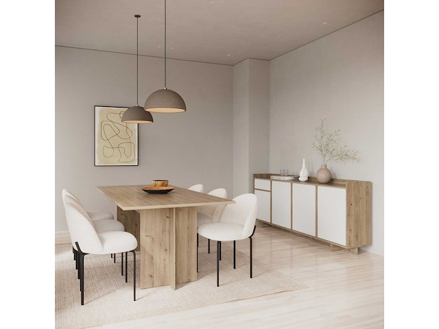 Dressoir leda - 209x36x82cm - 4 deuren & 1 lade - wit/eikdecor - afbeelding 2 van  7