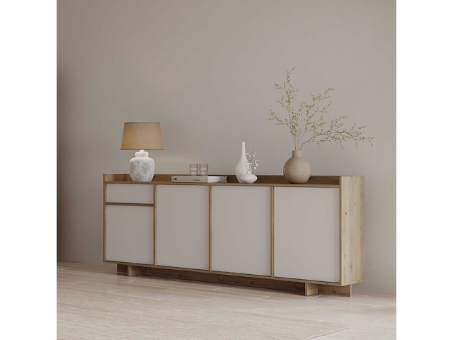 Dressoir leda - 209x36x82cm - 4 deuren & 1 lade - wit/eikdecor - afbeelding 3 van  7