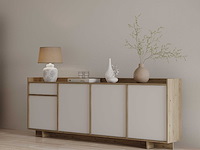 Dressoir leda - 209x36x82cm - 4 deuren & 1 lade - wit/eikdecor - afbeelding 3 van  7