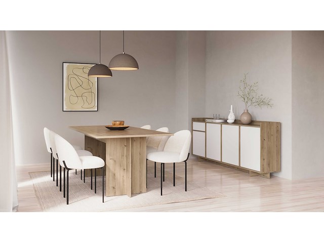 Dressoir leda - 209x36x82cm - 4 deuren & 1 lade - wit/eikdecor - afbeelding 4 van  7