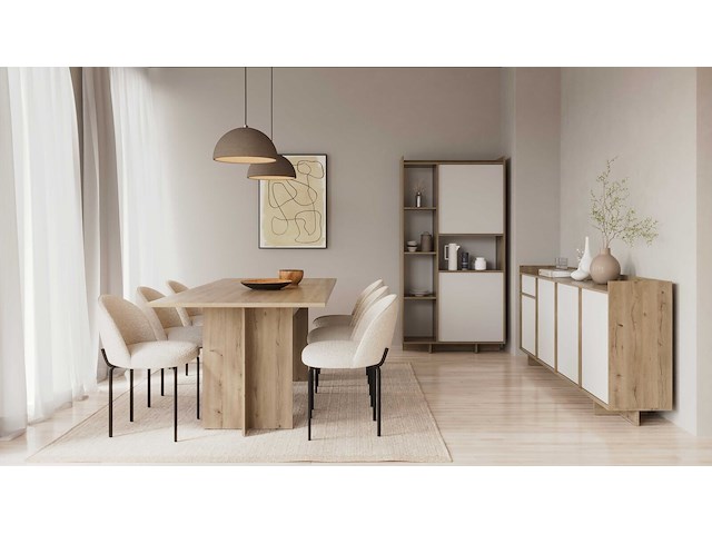 Dressoir leda - 209x36x82cm - 4 deuren & 1 lade - wit/eikdecor - afbeelding 5 van  7