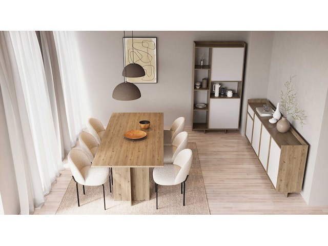 Dressoir leda - 209x36x82cm - 4 deuren & 1 lade - wit/eikdecor - afbeelding 6 van  7