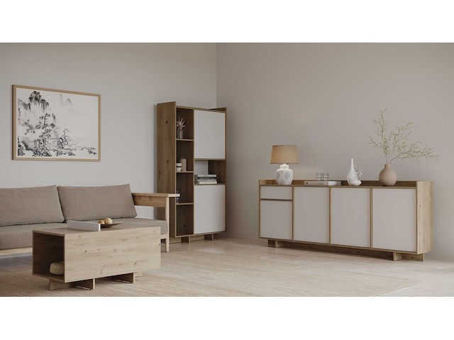 Dressoir leda - 209x36x82cm - 4 deuren & 1 lade - wit/eikdecor - afbeelding 7 van  7