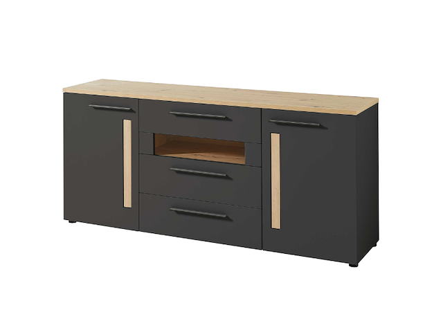 Dressoir lorna 2 deuren & 3 lades - antraciet/eik - afbeelding 2 van  4