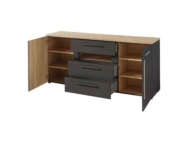 Dressoir lorna 2 deuren & 3 lades - antraciet/eik - afbeelding 3 van  4