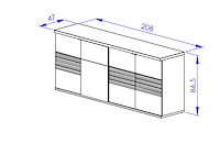 Dressoir magda | 208 x 47 x 87 cm | brown high gloss white - afbeelding 3 van  4