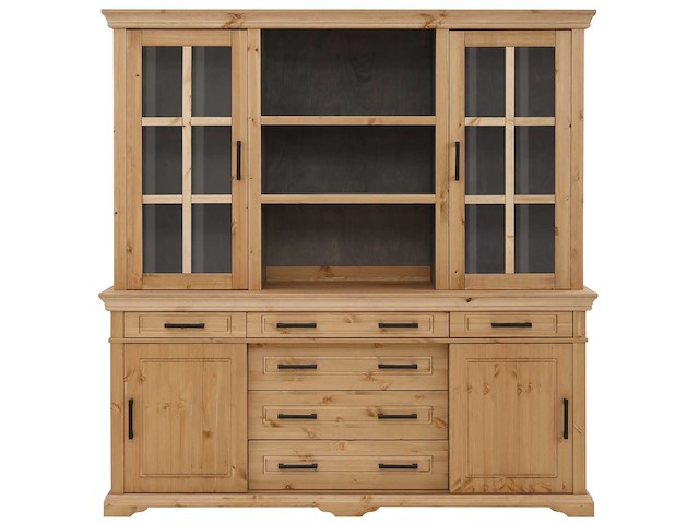 Dressoir met glazen deuren en metalen handvatten - massief grenen - afbeelding 8 van  13