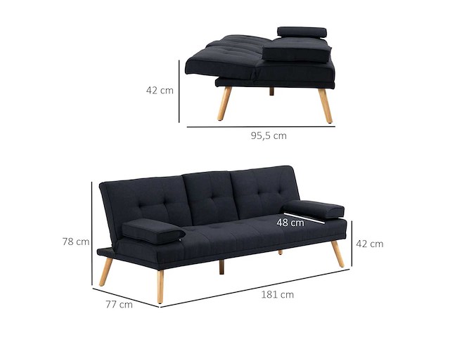 Driepersoons slaapbank - scandinavisch ontwerp - afbeelding 9 van  14