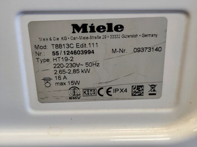 Droogkast miele t8813c (gebruikt), wasmachine miele w3375 (bedieningspaneel beschadigd, gebruikt), klein droogrek - afbeelding 3 van  13
