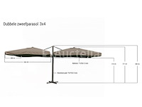 Dubbel hangende parasol oranje (2 * 300x400cm) - afbeelding 3 van  3