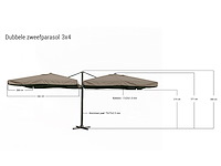 Dubbel hangende parasol oranje (2 * 300x400cm) - afbeelding 2 van  3
