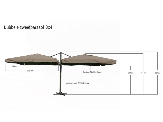 Dubbel hangende parasol oranje (2 * 300x400cm) - afbeelding 2 van  3