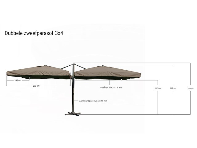 Dubbel hangende parasol wit (2 * 300x400cm) - afbeelding 1 van  3