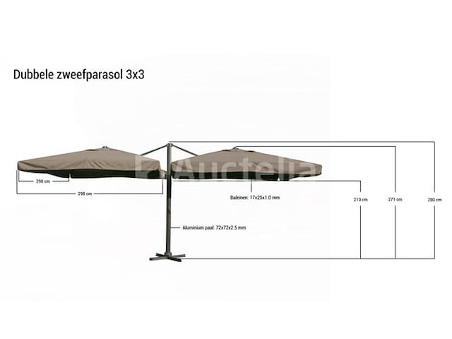 Dubbel hangende parasol zandkleurig (2 * 300x300cm) - afbeelding 1 van  3