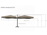 Dubbel hangende parasol zandkleurig (2 * 300x300cm) - afbeelding 1 van  3
