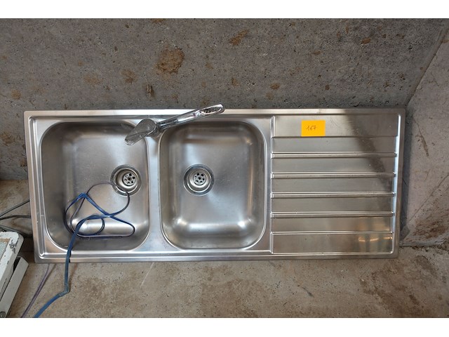 Dubbele afwasbak inox 1,21 x 0,50m - afbeelding 1 van  4