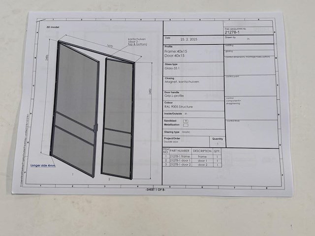 Dubbele assymetrische stalen binnendeur afgemastikeerd - afbeelding 4 van  5