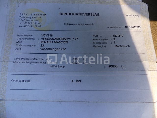 Dubbele cabinewagen met driewegbed renault mascott 160 (2006-148,619 km) (ref:010607-006) - afbeelding 10 van  23