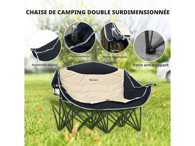 Dubbele campingstoel met bekerhouder en draagtas, 250 kg - afbeelding 3 van  3