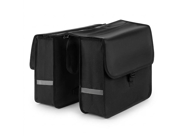 Dubbele fietstas - fietstassen voor bagagedrager - 28 liter - waterdicht - reflecterende details - zwart - afbeelding 1 van  11