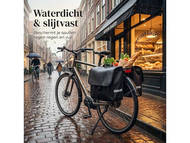 Dubbele fietstas - fietstassen voor bagagedrager - 28 liter - waterdicht - reflecterende details - zwart - afbeelding 10 van  11