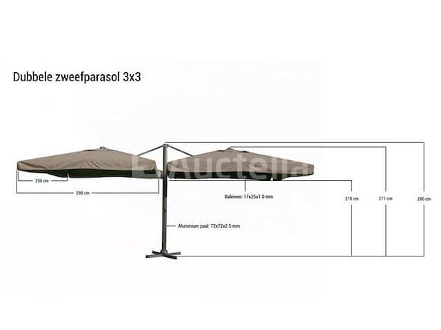 Dubbele hangende parasol donkergrijs (2 * 300x400cm) - afbeelding 1 van  3