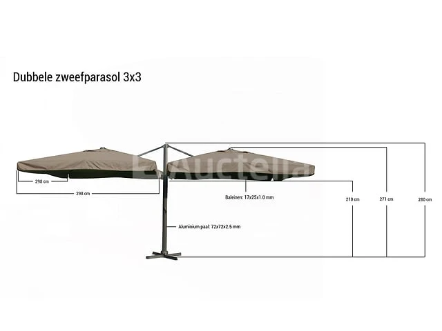 Dubbele hangende parasol donkergrijs (2 * 300x400cm) - afbeelding 2 van  3