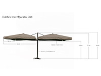 Dubbele hangende parasol donkergrijs (2 * 300x400cm) - afbeelding 1 van  3