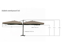 Dubbele hangende parasol donkergrijs (2 * 300x400cm) - afbeelding 2 van  3