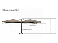 Dubbele hangende parasol donkergrijs (2 * 300x400cm) - afbeelding 2 van  3