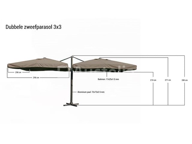 Dubbele hangende parasol donkergroen (2 * 300x300cm) - afbeelding 2 van  3