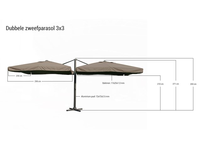 Dubbele hangende parasol donkergroen (2 * 300x300cm) - afbeelding 2 van  3