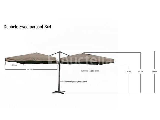 Dubbele hangende parasol donkergroen (2 * 300x400cm) - afbeelding 1 van  3
