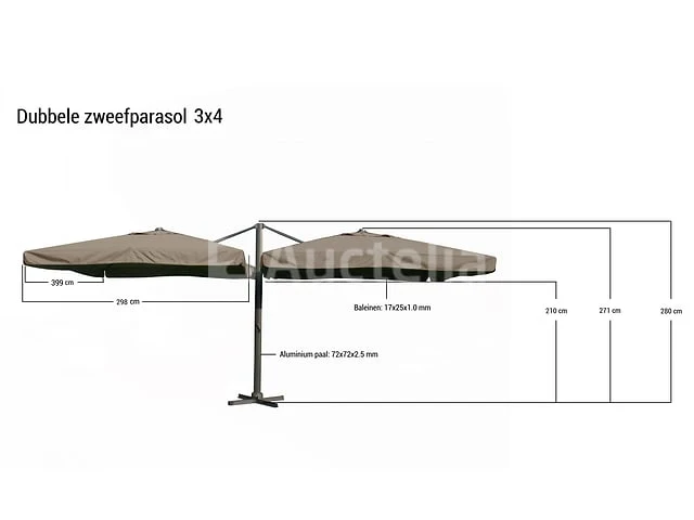 Dubbele hangende parasol donkergroen (2 * 300x400cm) - afbeelding 3 van  3