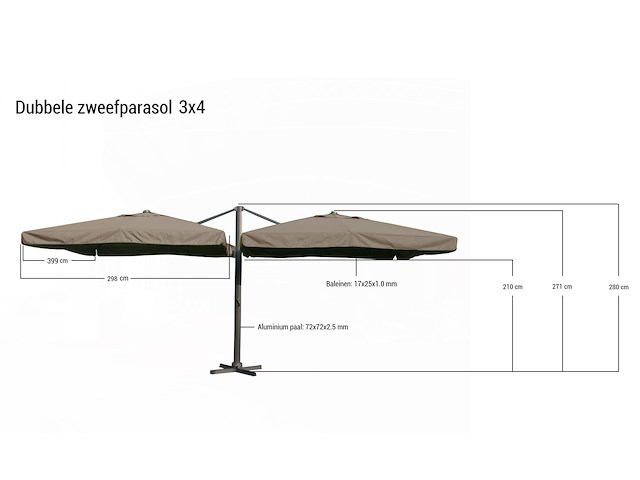 Dubbele hangende parasol donkergroen (2 * 300x400cm) - afbeelding 2 van  3