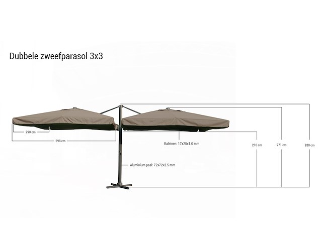 Dubbele hangende parasol oranje (2 * 300x300cm) - afbeelding 2 van  3