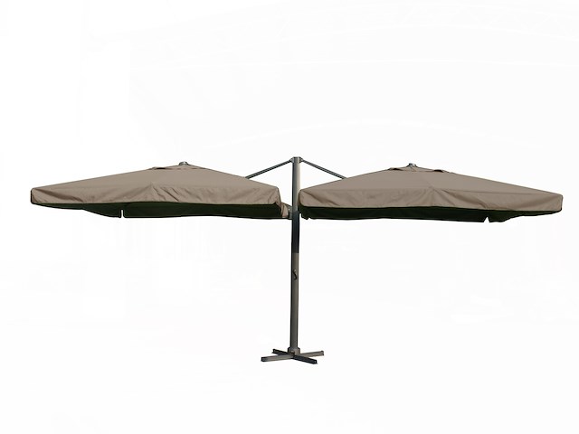 Dubbele hangende parasol taupe / sandy (2 * 300x300cm) - afbeelding 1 van  3