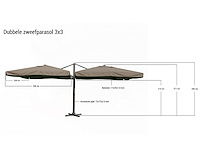 Dubbele hangende parasol taupe / sandy (2 * 300x300cm) - afbeelding 2 van  3