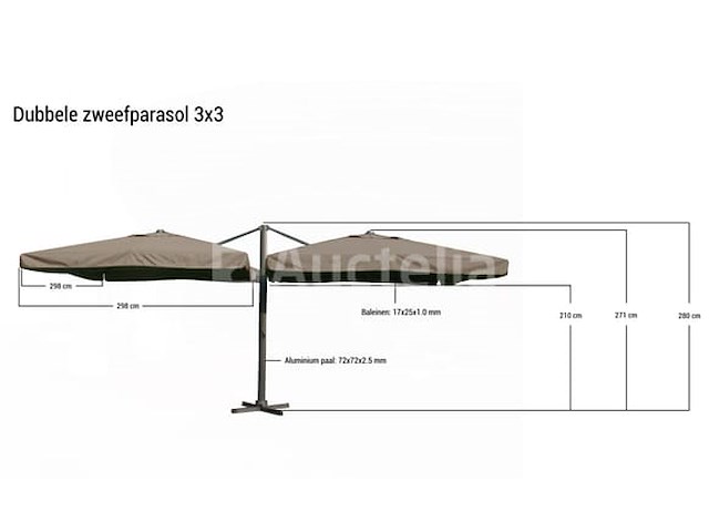 Dubbele hangende parasol wit (2 * 300x300cm) - afbeelding 3 van  3