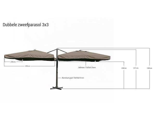 Dubbele hangende parasol wit (2 * 300x300cm) - afbeelding 1 van  3