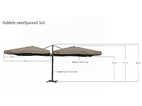 Dubbele hangende parasol wit (2 * 300x300cm) - afbeelding 2 van  3