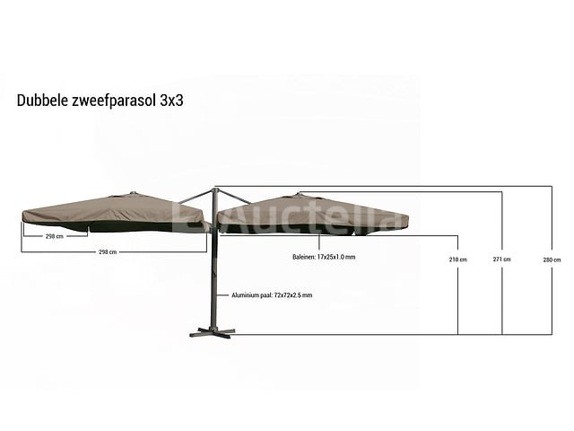 Dubbele hangende parasol zwart (2 * 300x400cm) - afbeelding 2 van  3
