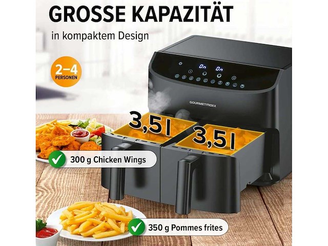 Dubbele mandje airfryer - 2 x 3,5 l - zwart - afbeelding 3 van  5